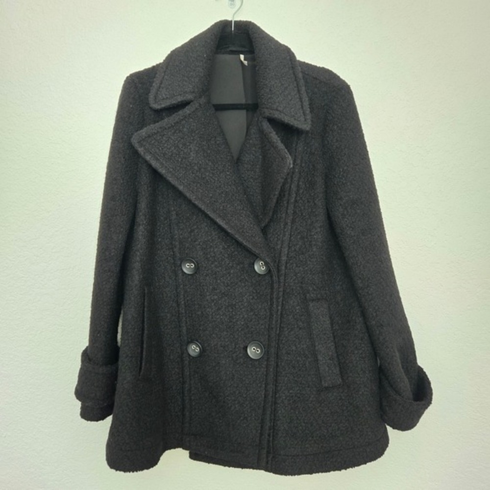 Free People Women's XS Black Harnie‎ Pea Coat Jacket Wool Blend Short